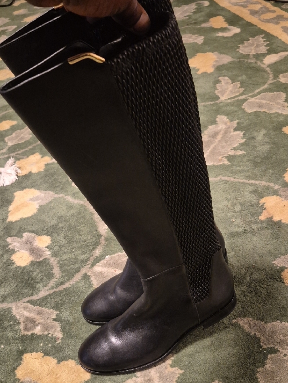 Cole Haan Black Over-the-Knee Leather Riding Boots with Textured Back - Picture 2 of 10